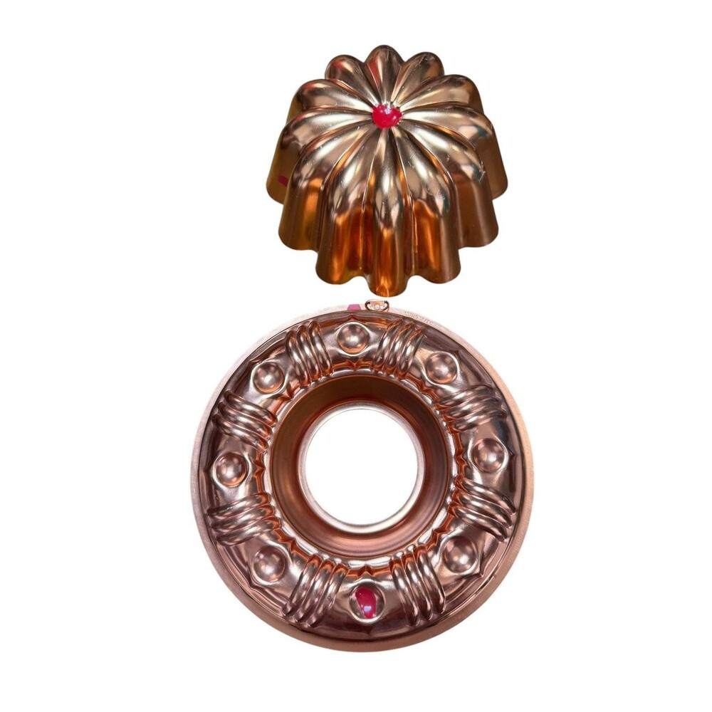 Copper Jello Molds Lot Of 2 Wreath & Bundt Hanging Collectible Decor 3 1/2 Cups